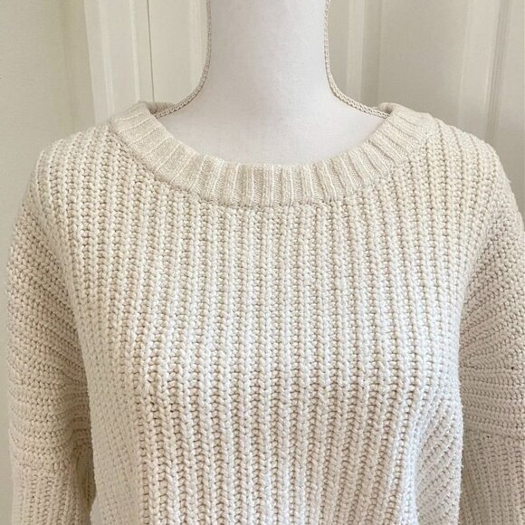 Urban Outfitters Sz Med Crop Chunky Knit Sweater Cream Pullover Preowned - Picture 2 of 7